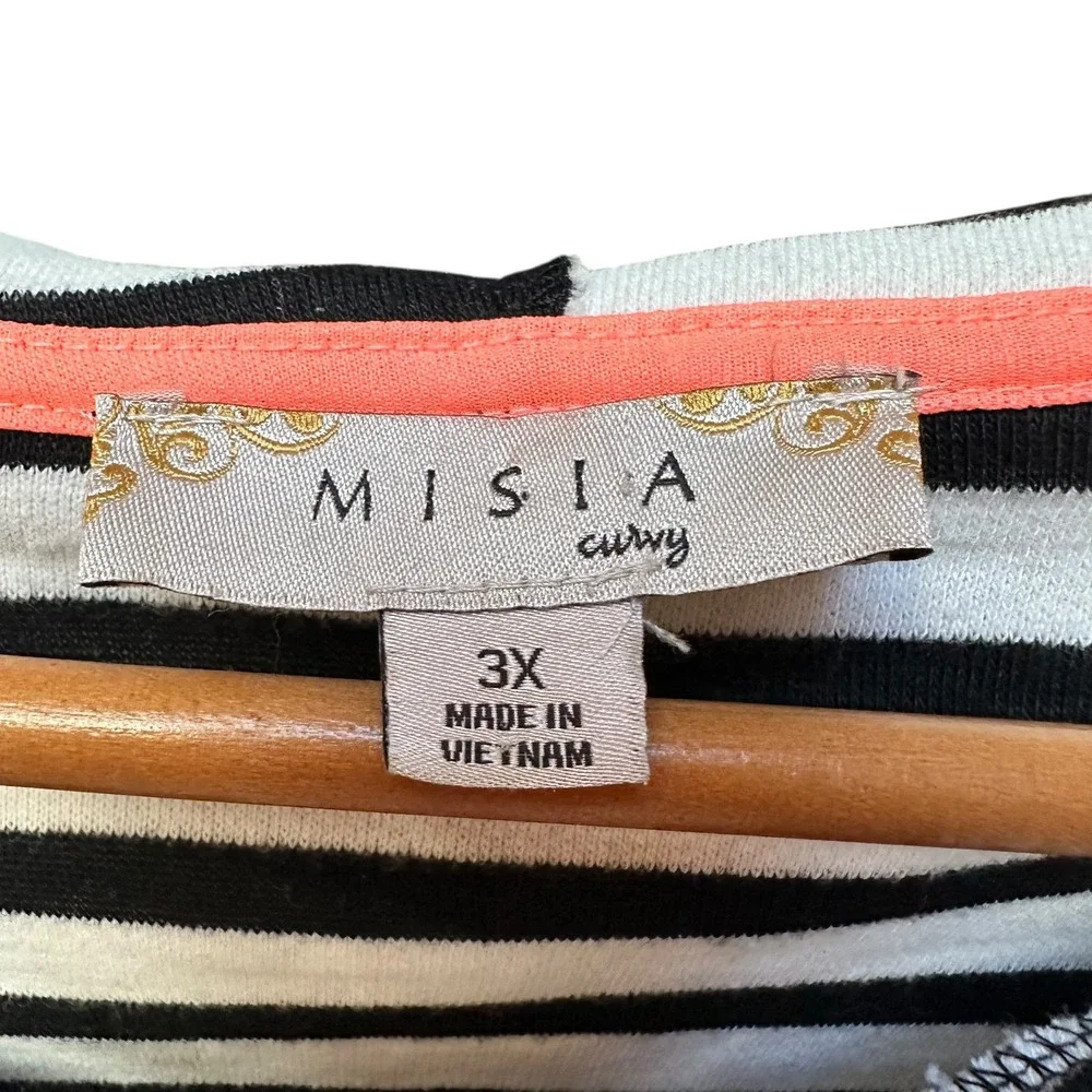 Misia Curvy Top Pullover Striped Hoodie Black White Athleisure Casual Relaxed 3X